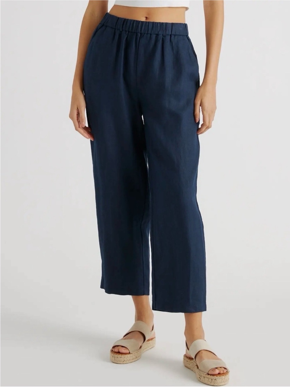 Quince 100% European Linen Pants Navy Blue Small